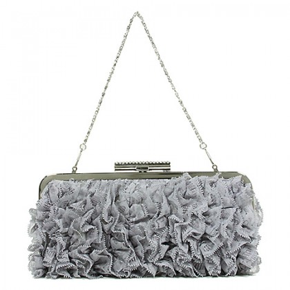 Evening Bag - 12 PCS -  Ruffled - Silver - BG-7447SV